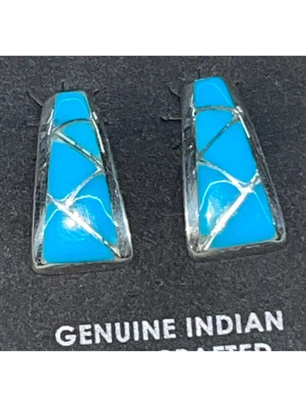 Native American Zuni handmade sterling silver turquoise inlay post earrings